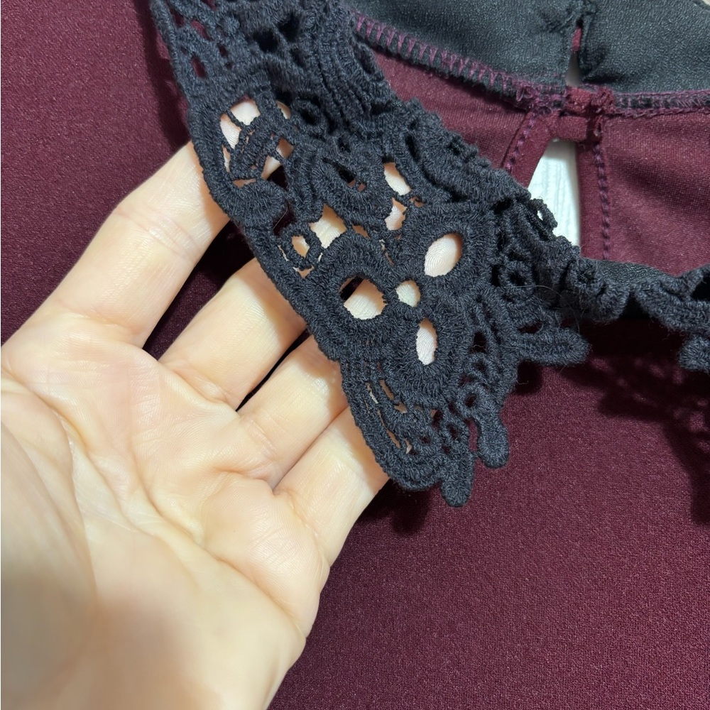 Hot Topic Burgundy Mini Dress with Black Lace Collar - Picture 6 of 7